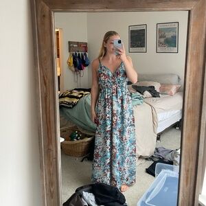 Blue and brown maxi dress
